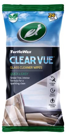 Turtle Wax Clear Vue Lot de 24 lingettes nettoyantes pour vitres de voiture – Élimine les traces de doigts, la crasse et les taches de tabac sur les fenêtres, miroirs et objectifs d'appareil photo –
