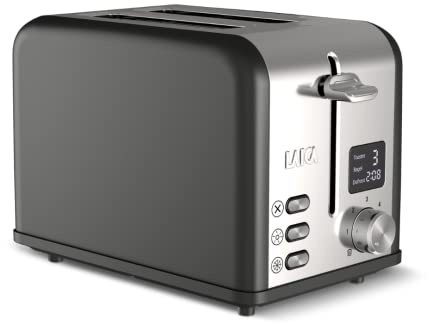 LAICA ISEO 2 slice digital toaster with Independent High Lift & Extra-Wide Slots, Defrost & Reheat Functions, 6 Browning Settings, Bagel Feature- Stainless Steel, Black | Perfect toast every time, extra wide slots, digital timer,6 browning levels, defrost,reheat & bagel functions, Italian design