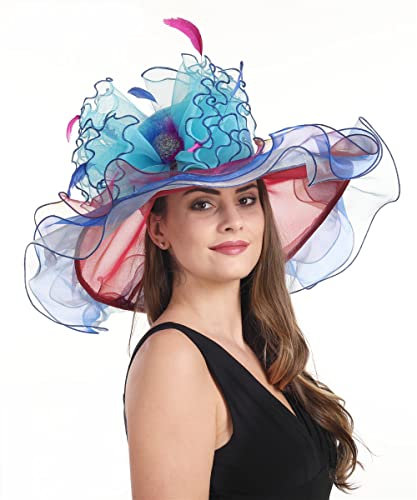 SAFERIN Damen-Fascinator aus Organza, Kirche, Kentucky Derby, für die Braut, Teeparty, Hochzeit, Sf03-hellblau, Medium