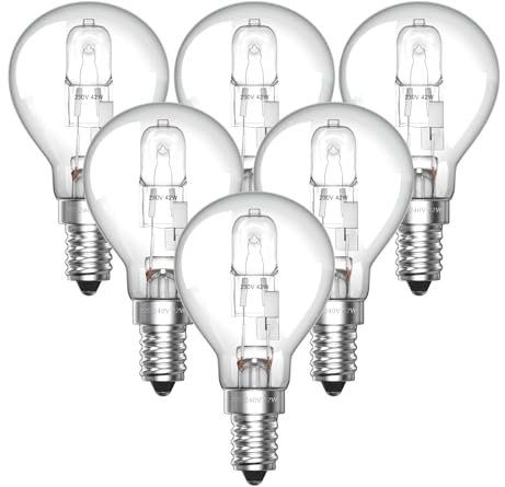 Klarlight 6 Pack E14 42W G45 Dimmable Halogen Bulb, Warm White 2700K Small Edison Screw Globe Halogen Bulb 240V, 60W Equivalent Classic Mini Globes Clear Round Light Bulbs