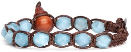 Tamashii Armband 1 Runde Original tibetische Linie Diamond Cut aus Naturstein 8 mm Ozean-Achat und brauner Kordel. Unisex.Einheitsgröße BHS911-31, Baumwolle, Achat