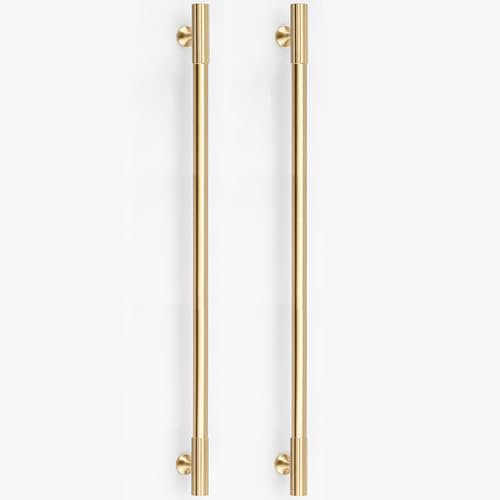 RZDEAL 2pcs Solid Brass Gold Cabinet Pulls, 12-3/5Inch Hole Centers for Kitchen Cupboard Handles Modern Drawer Dresser Pulls Bathroom Brushed Brass Cabinet Pulls Wardrobe Door Handles