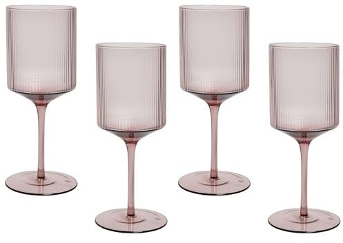 Set di 4 calici da vino in vetro trasparente rosa soffiati a mano 38 cl