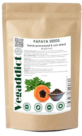 100% Natural Sun Dried Papaya Seeds | High Papain & Carpain Content | No Additives | Vegan | Laboratory Tested | Gluten & Lactose Free | Ethycally sourced | 25g (0.9 oz)