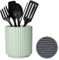 MONOSUGO Petit porte-ustensiles pour comptoir de cuisine (14 x 11 cm) – Porte-ustensiles de comptoir en céramique pour ustensiles de cuisine, pot pour comptoir avec tapis de séchage en silicone vert