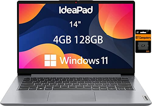 Lenovo Ideapad 1i Laptop (14 pollici HD antiriflesso N4020, 4 GB di RAM, 128 GB di memoria (64 GB eMMC + scheda SD IST da 64 GB)) laptop scolastico, per bambini e istruzione, webcam, Wi-Fi