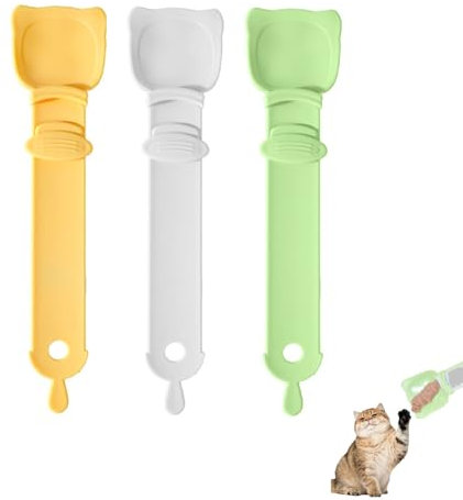 Cuchara para Golosinas para Gatos,Cat Treats Spoon,Cucharas para Apretar en Forma de Tira para Gatos,Comedero para Apretar en Tiras para Gatos,Apto para Comida Húmeda,Comida Gatos,3 Piezas