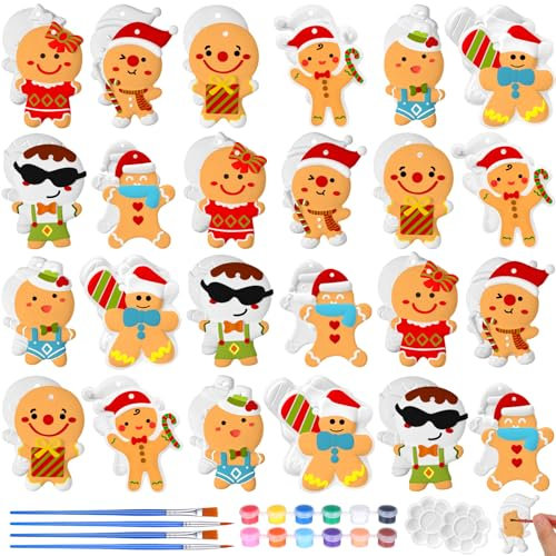 Syhood 24 Pcs Christmas Ceramics to Paint Ornaments Crafts Paint Your Own Kit DIY Ceramics Xmas Ready to Paint Ceramics DIY Figurines Unpainted Arts for Adult Party Gifts (Gingerbread Man)