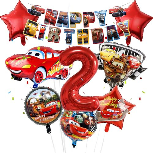 Auto Geburtstagsdeko 2 Jahre Luftballons Jungen- Rot Kindergeburtstag Deko Car Folienballon Happy Birthday Geburtstag Balloon Partyzubehör für Kinder Racing Theme Party Geburtstag Supplies ballon