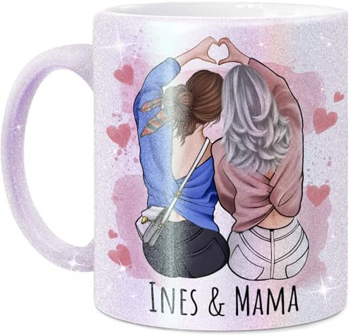 Tassenliebling® Mama Tochter Glitzer Tasse personalisiert mit Spruch - Geschenk zum Muttertag Geburtstag für die beste Mama der Welt oder beste Tochter - Perlmutt - Muttertagsgeschenk Mama
