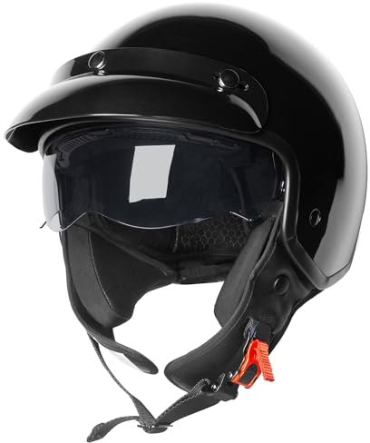 Zorax ZOR-605 Gloss Black XL (61cm) Scooter Motorcycle Motorbike Open Face Crash Jet Helmet with Sun Visor ECE2206
