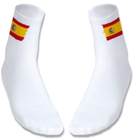 MERCHANDMANIA PACK 2 PARES DE CALCETINES SUAVES TALLA S-M BANDERA ESPAÑA PAIS UNIDO orgullo español deportivos moda poliester