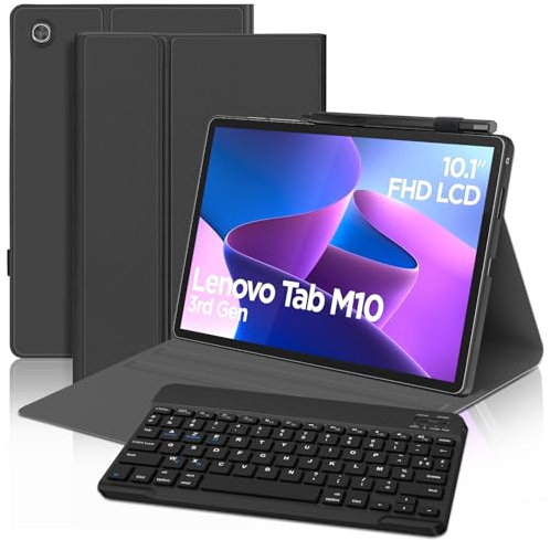 FOGARI Clavier pour Lenovo Tab M10 (3rd Gen) 10.1 2022, Clavier AZERTY Français Bluetooth sans FI, Intelligent Housse pour Lenovo Tab M10 3ème Génération 10.1 TB328FU/XU, Noir