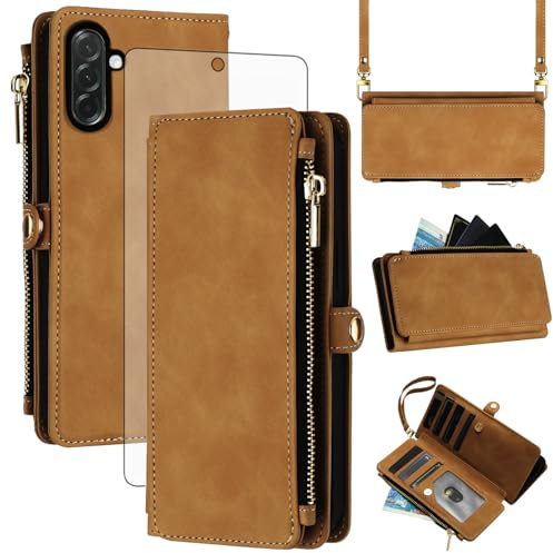 Asuwish Étui de protection pour téléphone portable Samsung Galaxy A36 5G - Avec bande et film de protection d'écran - Compartiment pour cartes RFID - Pliable - En cuir - Motif fleurs - Support A 36