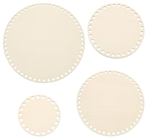 PATIKIL 10,2 cm/15,2 cm/20,3 cm/25,4 cm Durchmesser Häkelkorbunterteil, 4 Stück, rund, blanko, Häkeln, Stricken, Holzsockel für Heimwerker, Basteln, Flechtkorb, Heimdekoration, Holzfarbe
