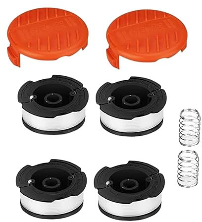Black & Decker GL4525, GL5028, GLC1423L, GLC1825L - Lot de 8 bobines de fil pour débroussailleuse - Diamètre du fil : 1,6 mm - Contient 4 bobines de coupe-bordure, 2 capuchons de protection, 2