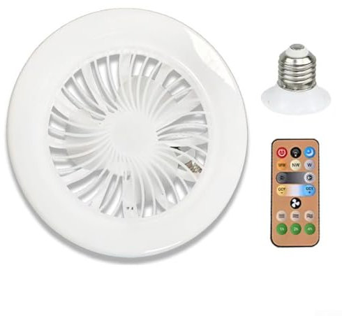 Ventilador de techo compacto E27 con mando a distancia y luz, función de temporizador para ahorro de energía en áreas pequeñas (B)