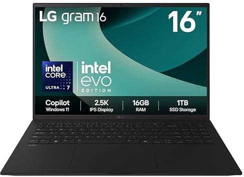 LG Gram 16Z90T-G.AA78A1 laptop Intel Core Ultra 7 255H Ultraportatile 40,6 cm [16] 2.5K 16 GB LPDDR5x-SDRAM 1 TB SSD Wi-Fi 7 [802.11be] Windows 11 Home Inglese UK Nero (LG gram 16 INCH U7 16GB 1TB W1