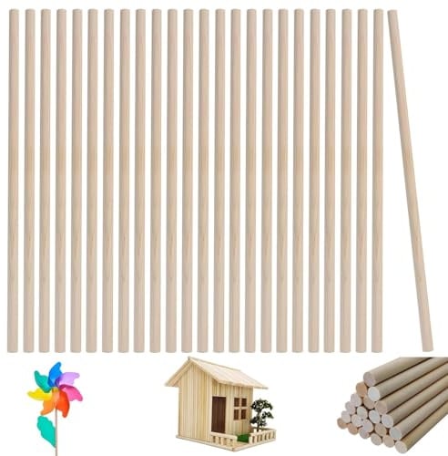 25 Stück Holzstäbe Rund 10 mm, Holzstäbchen zum Basteln, Länge 30 cm Handgefertigte Holzlatten, Handgefertigte Runde Holzstäbe, Bastelstäbe für Modellbau, Basteln zum Selbermachen