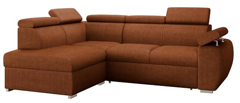 Mirjan24 Ecksofa Boston mit Schlaffunktion und Bettkasten, Eckcouch mit Einstellbare Kopfstützen, Polsterecke, L-Sofa, Verchromte Füße, LXp+R+2r (Seite: Links, Flow 09)