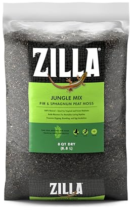 Zilla Pet Reptile Terrarium Substrate Bedding, Jungle Mix, for Frogs, Rainforest Geckos, Toads and Snakes, 8 Quart