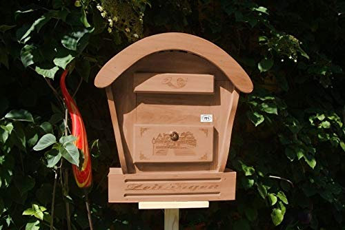 HBK-RD-DUNKELBRAUN Vogelhaus Briefkasten mit Holz - Deko aus Holz dunkelbraun Teak Look Briefkästen HolzHBK-RD teak Postkasten Runddach - passt auch zu vielen Vogelhäusern Vogelhaus Insektenhotel Insektenhotels Vogelhäuser aus Holz Ergänzung für Vogelhäuschen und Vogelfutterhaus Nistkasten Meisenkasten mit echt Holzschindel ausgefallen mit Holzdach für Garten Garage Einfahrt Holzhäuser