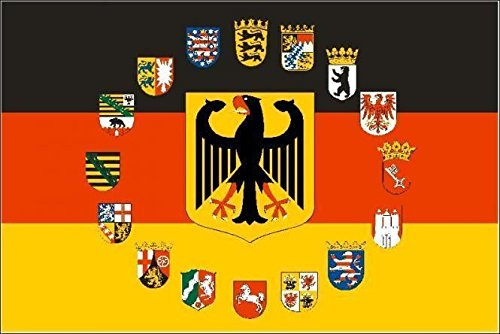 U24 Fahne Flagge Deutschland Adler mit 16 Bundesländer Wappen Bootsflagge Premiumqualität 30 x 45 cm