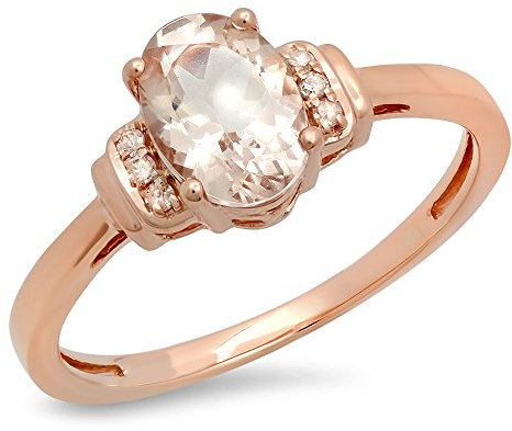 DazzlingRock Collection Oro Rosa 14 carati Taglio Ovale morganite & Taglio Rotondo Bianco Diamante da Donna da Sposa Fidanzamento Anello, Oro Rosa, 22, cod. K3336-14KR-10