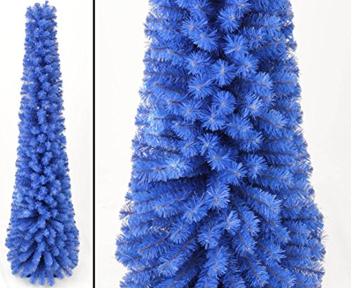 Künstliche Weihnachtsbaum Säule Kasan blau 180cm, 392 Zweigspitzen mit PVC Nadeln in B1 schwer entflammbar von kunstpflanzen-discount.com