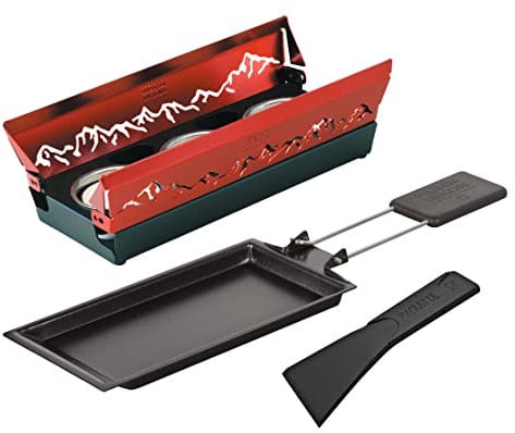 KUHN RIKON Candle Light Mini Alpenglühen Raclette Set, rot, Antihaft-Grill-Pfännchen, mit Teelicht