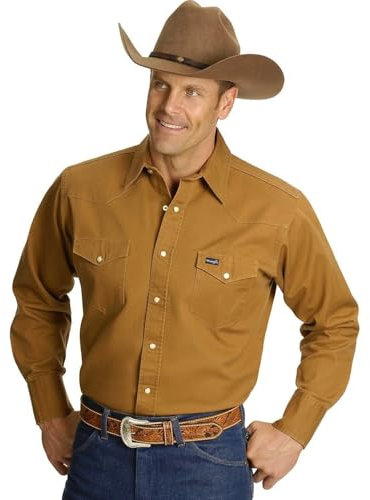 Wrangler Men's Cowboy Cut Western Long Sleeve Snap Work Shirt Firm Finish Cowboy Cut Western Long Sleeve Snap Work Shirt Firm Finish, Navy01, 4XL