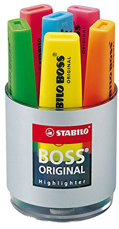 STABILO BOSS Original Highlighter Box Glass of 6 – Yellow/Green/Orange/Red/Pink/Blue