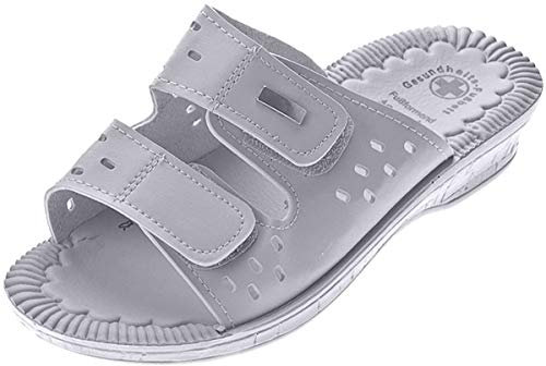 Scandi Damen Clogs Weiß Pantoletten Gel Effekt Latschen Gesundheits Schuh Antibakteriell Sandalette Gr. 39
