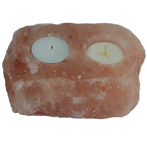 Himalayan natural salt candle holder with 2 candle holes