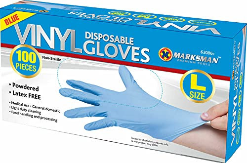 Marksman 100 x Vinyl Disposable Gloves, LARGE NON-Powdered Blue