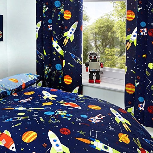 Bedlam Supersonic Gefütterte Bleistift-Faltenvorhänge, Polyester, Blau, 168 x 183cm