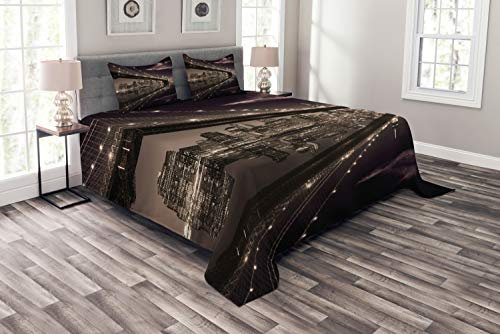 ABAKUHAUS Paysage Couvre-Lit, USA Amérique Skyline, Lavable sans décoloration des Couleurs, 264 x 220 cm, Rose pâle Brown Séché