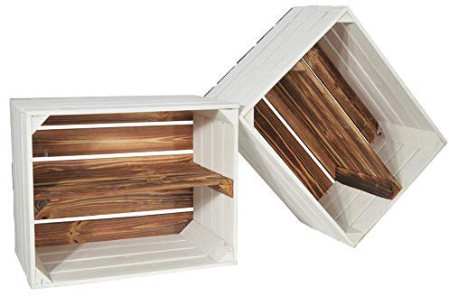 CHICCIE 2 Set Holzkiste Grete Geflammt Weiß 50x40x30cm - Langes Regal Weinkiste