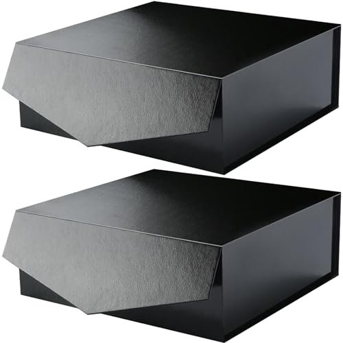 Malicplus 2 extra große Geschenkboxen 30.5x30.5x12.7 cm, Geschenkboxen mit Deckel, Groomsman Antrag, Magnetverschluss, Geschenkboxen Aufbewahrungsboxen faltbar (Prägung glänzend schwarz)