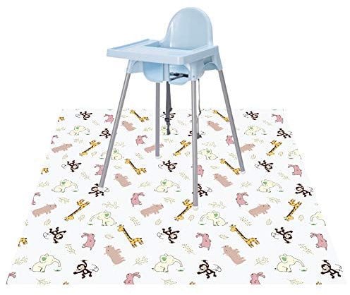 Baby Splat Floor Mat for Under High Chair/Arts/Crafts by CLCROBD, 51 Waterproof Anti-Slip Food Splash Spill Mat for Eating Mess, Washable Floor Protector and Table Cloth (Jungle Animals)
