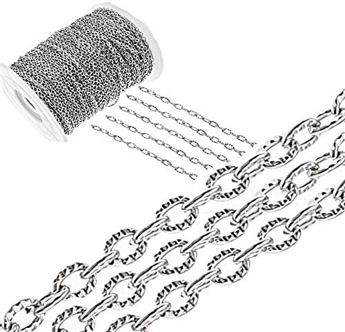 Perlin 3 Meter, Gliederkette Link Kette Metallkette, Oval, Panzerkette 4mm Tibet Silber, Schmuckkette Meterware zur Schmuckherstellung von Halsketten Armband DIY Basteln
