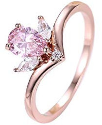 Beydodo Ring mit Stein Damen, Eheringe Vergoldet Krone Ring Rosa Zirkonia Verlobungsring Hochzeit Ring Rosegold Gr.49 (15.6)