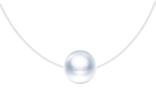 MIcVivien Donna Catena in nylon trasparente collana con pendente singolo perla 8 mm, Collana girocollo choker in argento sterling 925 / linea di pesca invisibile