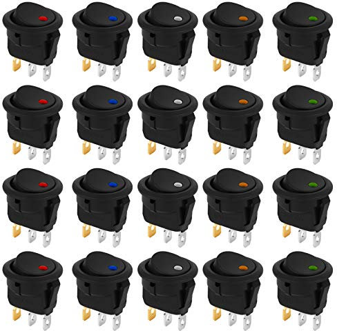 Jubaopen 20PCS Interruptores 12v Interruptor Basculante Interruptor de Palanca Coche 12v 20A con Luz de Punto LED de para Electrodomésticos de Remolque de Camión de Barco de Automóvil (5 Colores)
