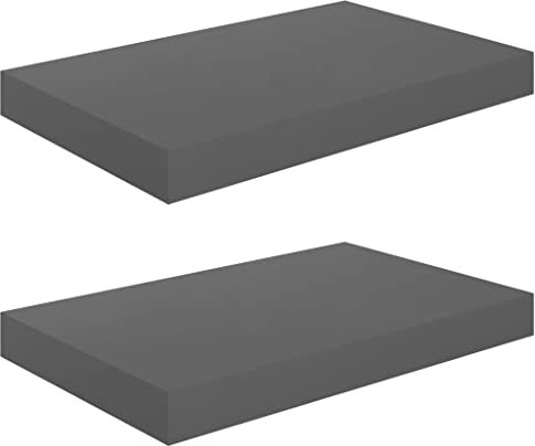 vidaXL 2X Wandregal Schwebend Hängeregal Wandboard Bücherregal Schweberegal Regalbrett CD DVD Regal Dekoregal Hochglanz-Grau 40x23x3,8cm MDF