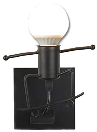 HJXDtech Kreativer Reizender Zwerg Wandleuchte, Industrielle Retro Schwarzes Metall E27 Wandlampe (Skifahren)