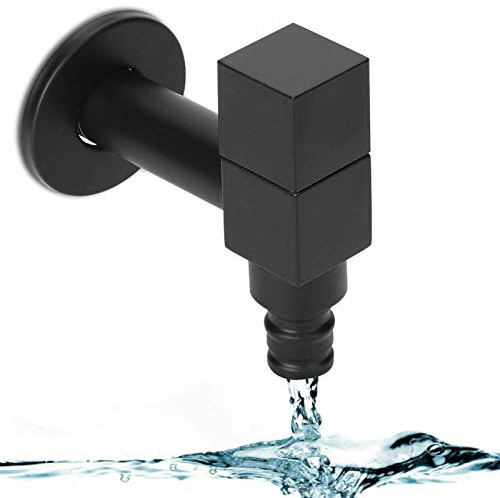 Badezimmer Wasserhahn, Schwarz Einzelner Kaltwasserhahn, mit Quadratischer Griff, G1/2 Gewinde Waschmaschine Wasserhahn, Wandmontierte Kupfer Wasserhahn, Waschbecken Wasserhahn(Washing Machine Faucet)