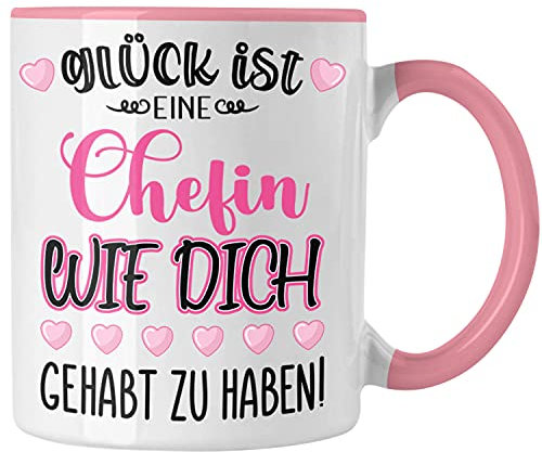 Trendation - Chefin Abschiedsgeschenk Abschied Chefinnen Tasse mit Spruch Grossartige Chefin Geschenkidee (Rosa)