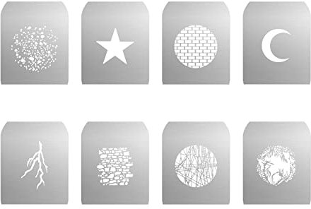 Gobo Sets für Soonpho Aluminiumlegierung Optischer Konische Snoot, 8 x Gobos Grafikkarten Metallplatten mit Hohlmustern für Kunst Spezialeffekte, Fotografie Zubehör für Gobo Projektor Bowens (Group F)