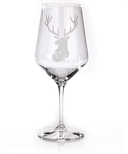 Sannys Design Rotwein Glas Hirsch XXL mit Gravur, Weinglas mit Hirschkopf und Geweih